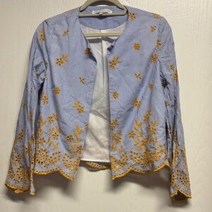 English Factory Striped Blue and Gold Embroidered Blazer